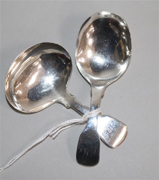 Two Georgian silver fiddle pattern caddy spoons.